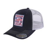 Proud to Say Made in USA 6-Panel Trucker Hat with Black front and Light Grey back