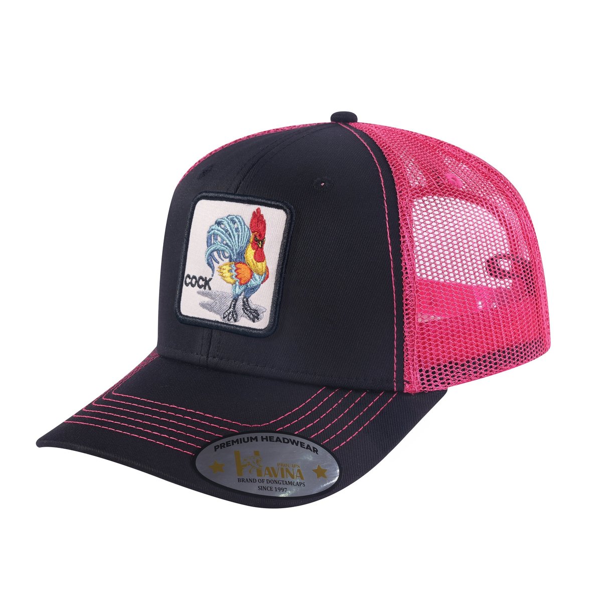 Chicken 6-Panel Trucker Hat with Black front and Pink back