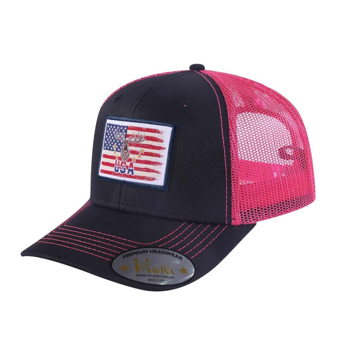 US Deer Hunter 6-Panel Trucker Hat with Black front and Pink back