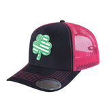 St. Patrick's Day Four Leaf Shamrock 6-Panel Trucker Hat with Black front and Pink back