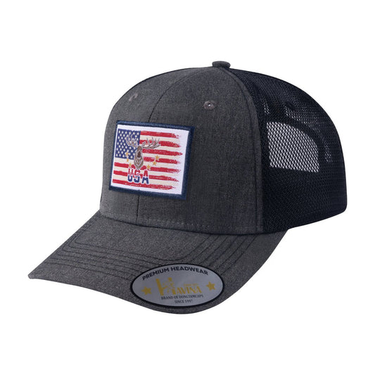 US Deer Hunter 6-Panel Trucker Hat with Dark Grey front and Black back