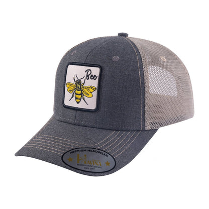 Bee 6-Panel Trucker Hat with Dark Grey front and Khaki back