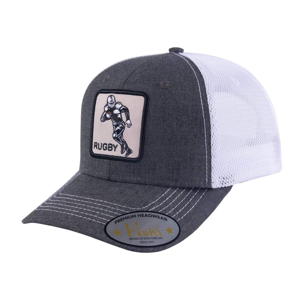 Rugby/Football 6-Panel Trucker Hat with Dark Grey front and White back