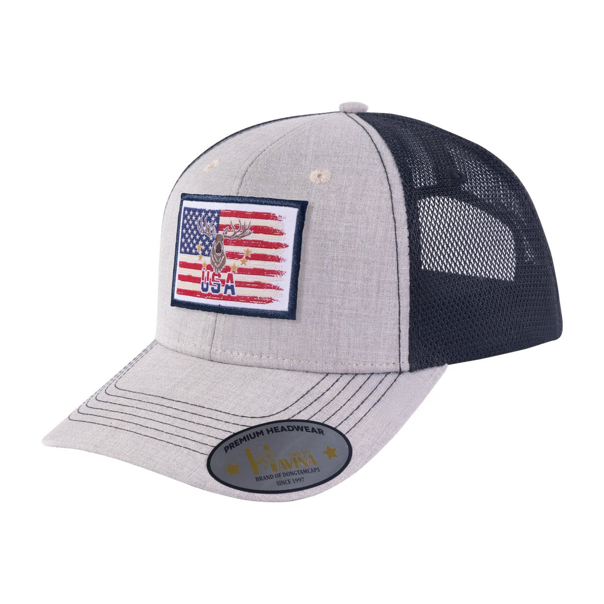 US Deer Hunter 6-Panel Trucker Hat with Khaki front and Black back