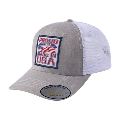 Proud to Say Made in US 6-Panel Trucker Hat with Khaki front and White back