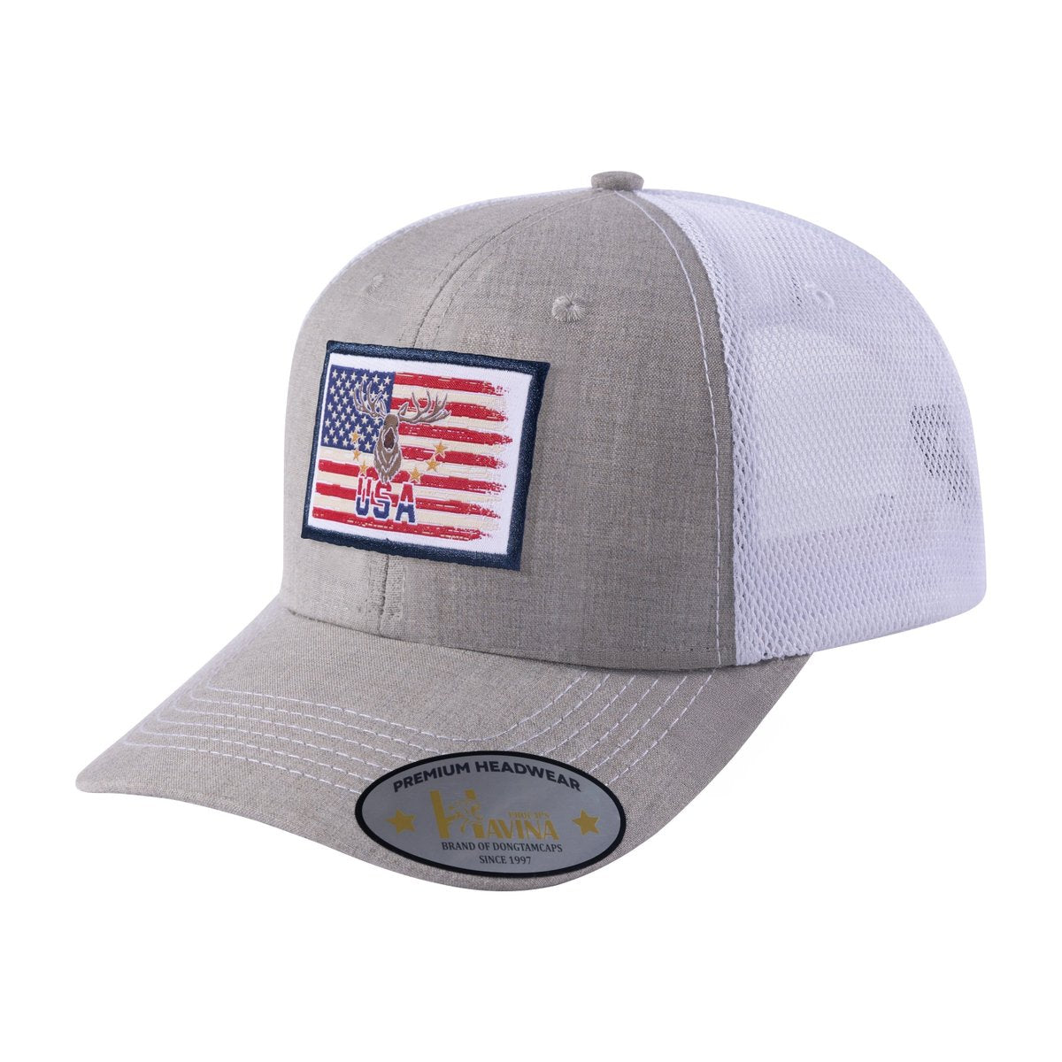 US Deer Hunter 6-Panel Trucker Hat with Khaki front and White back
