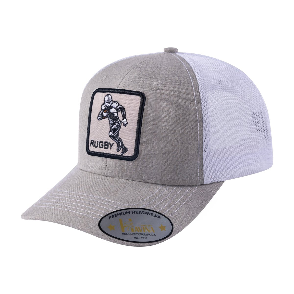 Rugby/Football 6-Panel Trucker Hat with Khaki front and White back