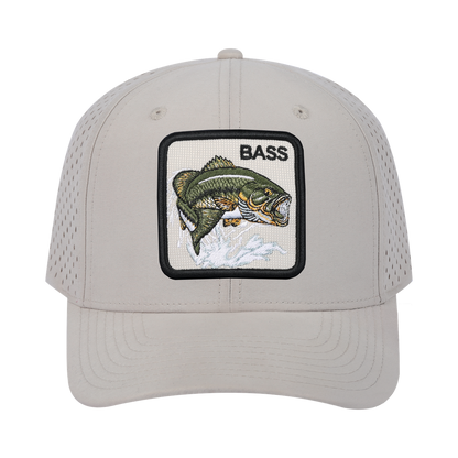 Bass 6-Panel Microfiber Laser Hole Trucker Hat with Beige front and Beige back