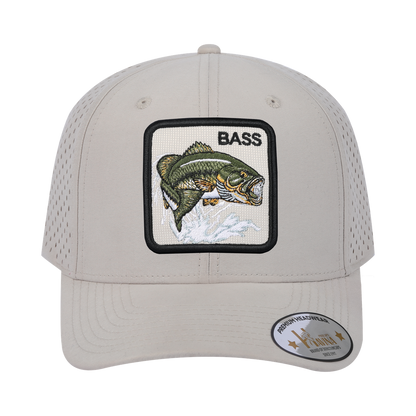 Bass 6-Panel Microfiber Laser Hole Trucker Hat with Beige front and Beige back