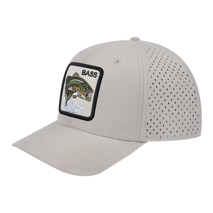 Bass 6-Panel Microfiber Laser Hole Trucker Hat with Beige front and Beige back