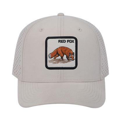 Red Fox 6-Panel Microfiber Laser Hole Trucker Hat with Beige front and Beige back
