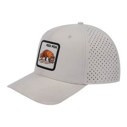 Red Fox 6-Panel Microfiber Laser Hole Trucker Hat with Beige front and Beige back