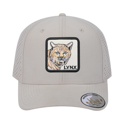 Lynx 6-Panel Microfiber Laser Hole Trucker Hat with Beige front and Beige back