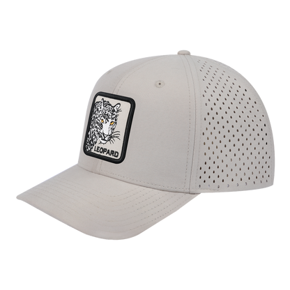 Leopard 6-Panel Microfiber Laser Hole Trucker Hat with Beige front and Beige back