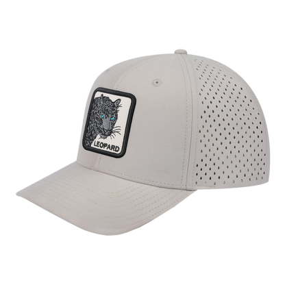 Leopard V2 6-Panel Microfiber Laser Hole Trucker Hat with Beige front and Beige back