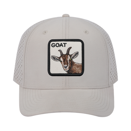 Goat 6-Panel Microfiber Laser Hole Trucker Hat with Beige front and Beige back