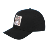Cat 6-Panel Microfiber Laser Hole Trucker Hat with Black front and Black back