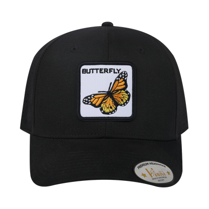 Butterfly 6-Panel Microfiber Laser Hole Trucker Hat with Black front and Black back