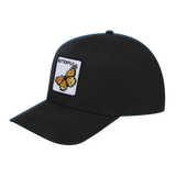 Butterfly 6-Panel Microfiber Laser Hole Trucker Hat with Black front and Black back