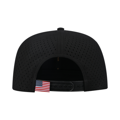 Bee 6-Panel Microfiber Laser Hole Trucker Hat with Black front and Black back