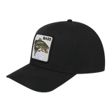 Bass 6-Panel Microfiber Laser Hole Trucker Hat with Black front and Black back