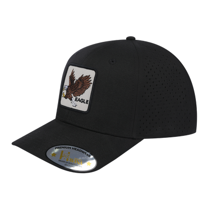 Eagle 6-Panel Microfiber Laser Hole Trucker Hat with Black front and Black back