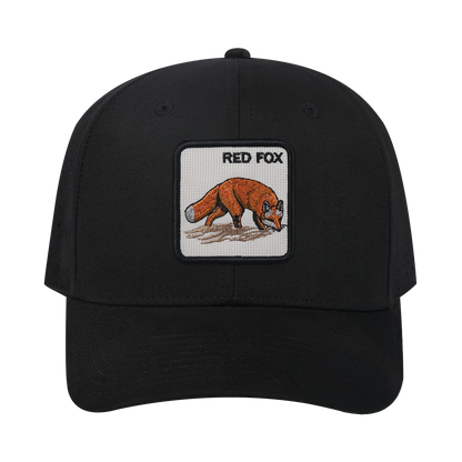 Red Fox 6-Panel Microfiber Laser Hole Trucker Hat with Black front and Black back