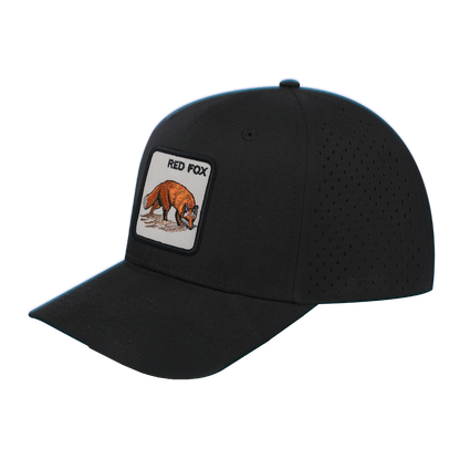 Red Fox 6-Panel Microfiber Laser Hole Trucker Hat with Black front and Black back
