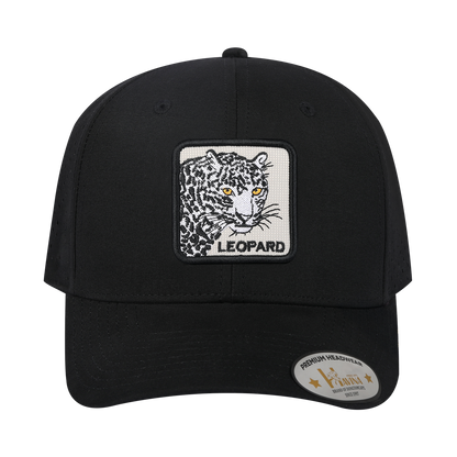 Leopard 6-Panel Microfiber Laser Hole Trucker Hat with Black front and Black back