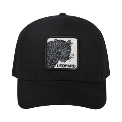 Leopard V2 6-Panel Microfiber Laser Hole Trucker Hat with Black front and Black back