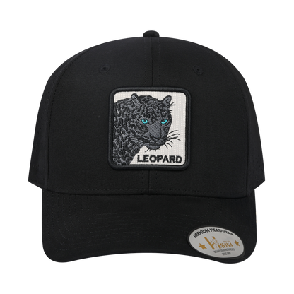 Leopard V2 6-Panel Microfiber Laser Hole Trucker Hat with Black front and Black back