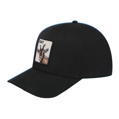 Goat 6-Panel Microfiber Laser Hole Trucker Hat with Black front and Black back