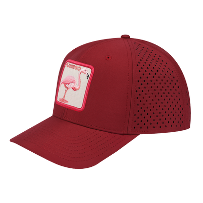 Flamingo 6-Panel Microfiber Laser Hole Trucker Hat with Dark Red front and Dark Red back