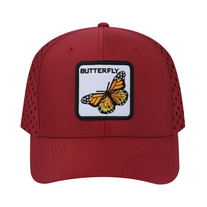 Butterfly 6-Panel Microfiber Laser Hole Trucker Hat with Dark Red front and Dark Red back