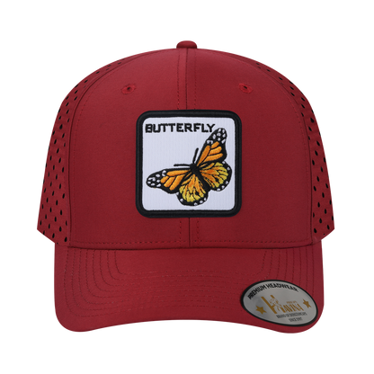 Butterfly 6-Panel Microfiber Laser Hole Trucker Hat with Dark Red front and Dark Red back