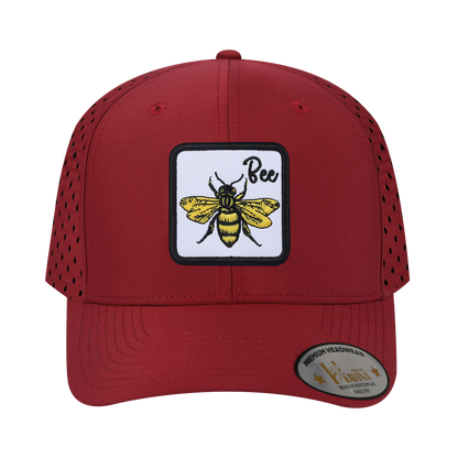 Bee 6-Panel Microfiber Laser Hole Trucker Hat with Dark Red front and Dark Red back