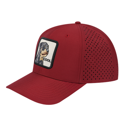 Cool 6-Panel Microfiber Laser Hole Trucker Hat with Dark Red front and Dark Red back