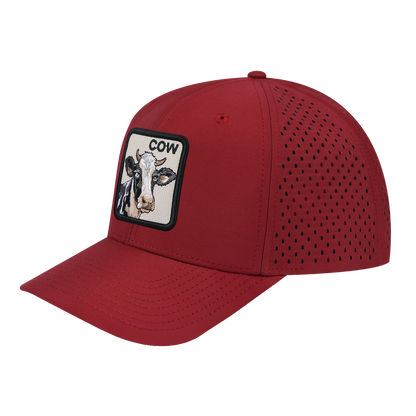 Cow 6-Panel Microfiber Laser Hole Trucker Hat with Dark Red front and Dark Red back