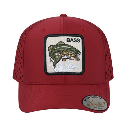 Bass 6-Panel Microfiber Laser Hole Trucker Hat with Dark Red front and Dark Red back