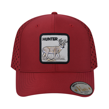 Hunter 6-Panel Microfiber Laser Hole Trucker Hat with Dark Red front and Dark Red back