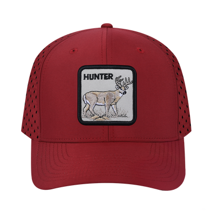 Hunter 6-Panel Microfiber Laser Hole Trucker Hat with Dark Red front and Dark Red back