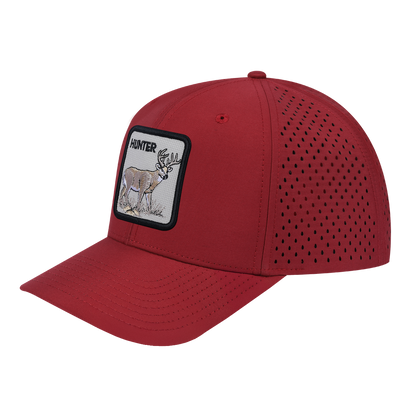 Hunter 6-Panel Microfiber Laser Hole Trucker Hat with Dark Red front and Dark Red back
