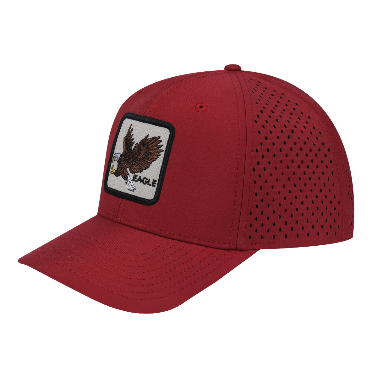 Eagle 6-Panel Microfiber Laser Hole Trucker Hat with Dark Red front and Dark Red back