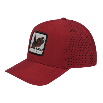 Eagle 6-Panel Microfiber Laser Hole Trucker Hat with Dark Red front and Dark Red back