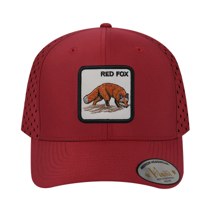 Red Fox 6-Panel Microfiber Laser Hole Trucker Hat with Dark Red front and Dark Red back