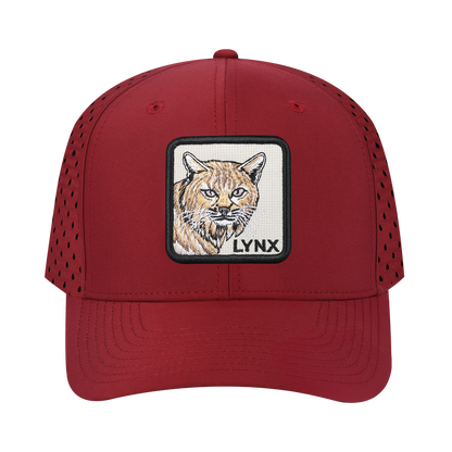 Lynx 6-Panel Microfiber Laser Hole Trucker Hat with Dark Red front and Dark Red back