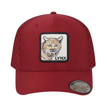 Lynx 6-Panel Microfiber Laser Hole Trucker Hat with Dark Red front and Dark Red back