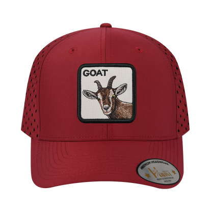 Goat 6-Panel Microfiber Laser Hole Trucker Hat with Dark Red front and Dark Red back
