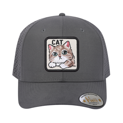 Cat 6-Panel Microfiber Laser Hole Trucker Hat with Grey front and Grey back
