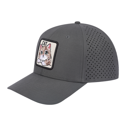 Cat 6-Panel Microfiber Laser Hole Trucker Hat with Grey front and Grey back